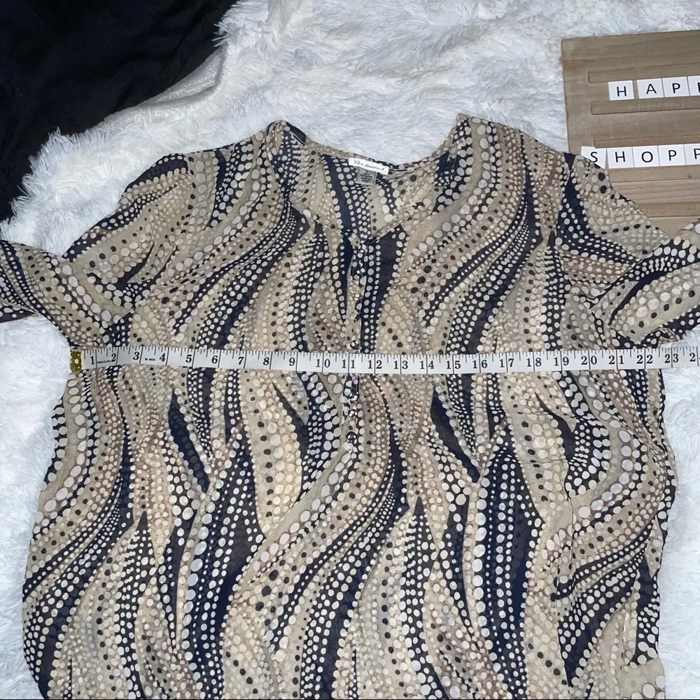 Bechamel Sheer women’s pullover blouse brown blue size large long sleeve - Picture 7 of 8